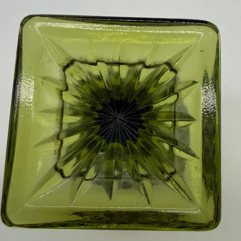 Vtg indiana Glass green Pedestal Compote Dish goblet MCM Retro mountvernon